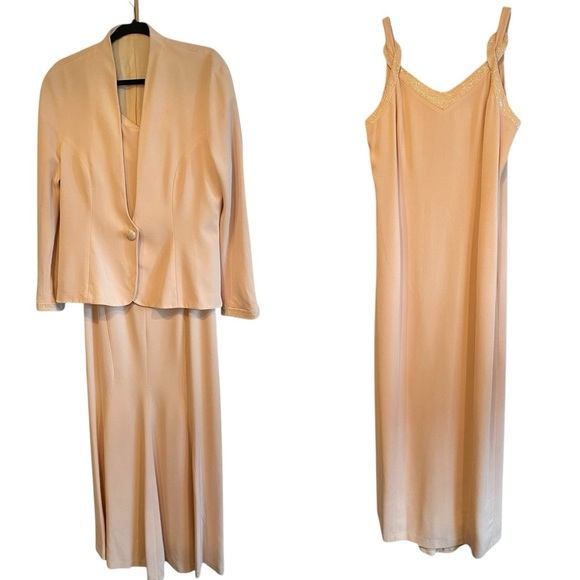 Daymor couture beaded blush pink special occasion maxi  dress with blazer set - Picture 1 of 16